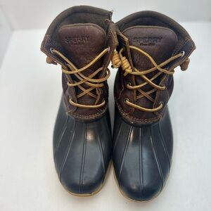 NWB Women Sperry Saltwater Duck Boot Tan/Dk Brown #STS91176
